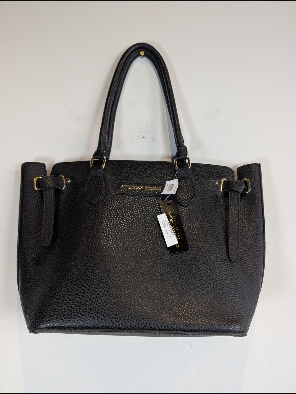 NWT CHRISTIAN SIRIANO Black Pebbled Leather Tote Bag
